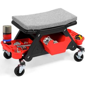 YITAHOME Mechanic Stool 330 LBS with Wheels, Heavy Duty Rolling Mechanics Seat, Rolling Tool Seat for Automotive Auto Repair, w/Fabric-Covered Sponge, Black Red