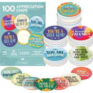 T MARIE 100 Mini Bulk Appreciation Gifts - 2.25 Token of Appreciation Chips for Employee Appreciation Week, Staff, Nurses, Teachers, Students and More - Share Kindness, Recognition and Motivation