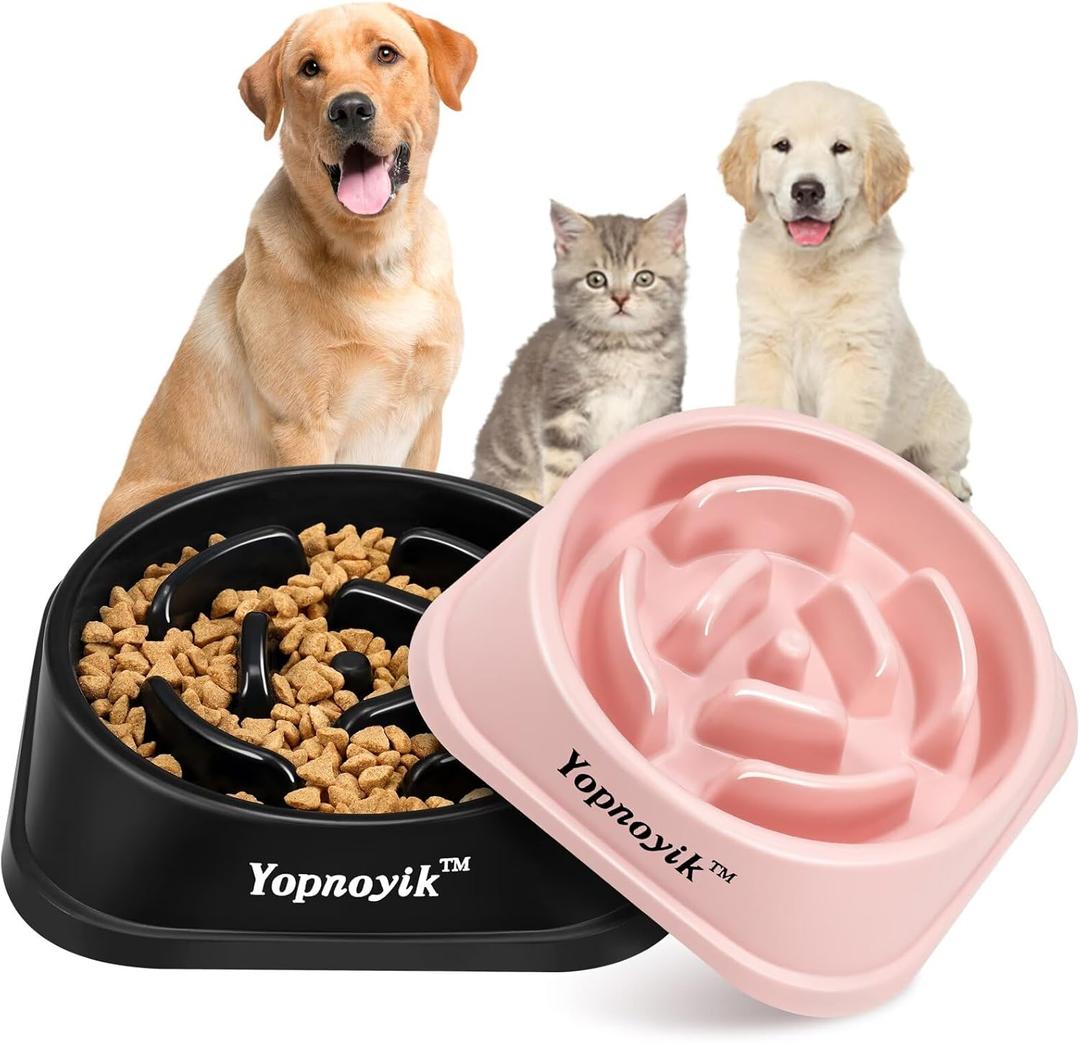 2 Pack Slow Feeder Dog Bowls for Healthy Eating, Non-Slip and Anti-Choking Design, Reduces Bloating & Overeating for Medium Dogs and Cats, Easy to Clean (Black and Pink)