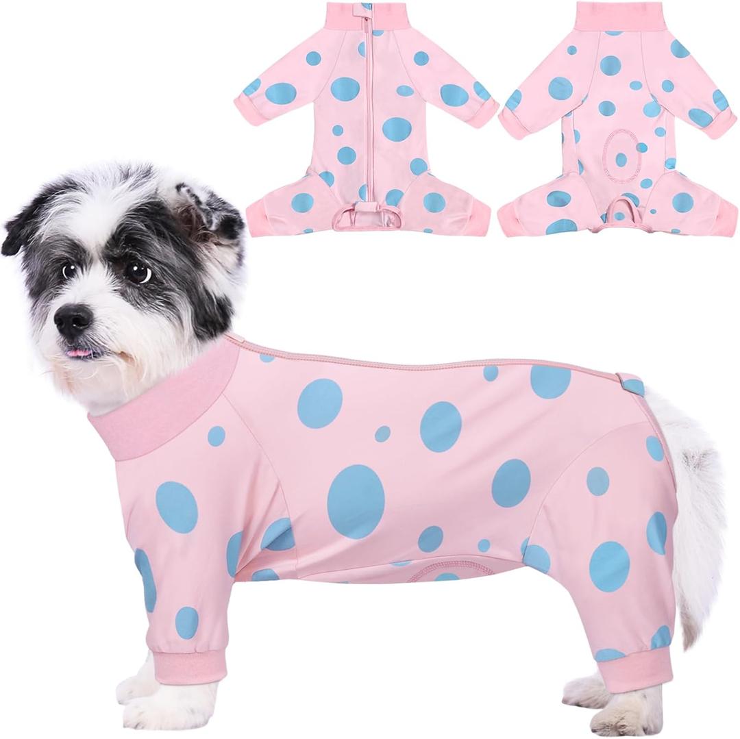 Dog Surgery Suit Long Sleeve, Dog Recovery Suit Female Male with Zipper Closure Post Spay, Neuter, Dog Onesie Shedding Suit Full Coverage Bodysuit (Pink, M)