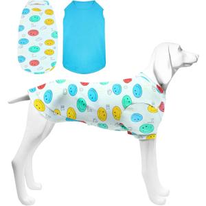 2 Pieces Dog Shirts, Soft Breathable Cotton Pet Clothes Dog Sweatshirt, Include 1 Printed T-Shirt & 1 Blank Vest for Small Medium Large Dogs