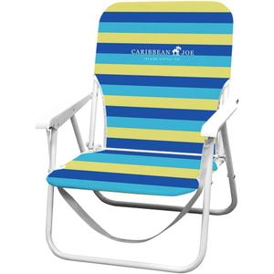 CARIBBEAN JOE Folding Beach Chair, 1 Position Lightweight and Portable Foldable Outdoor Camping Accessories with Carry Strap (Bold Stripe, 200lbs Capacity)