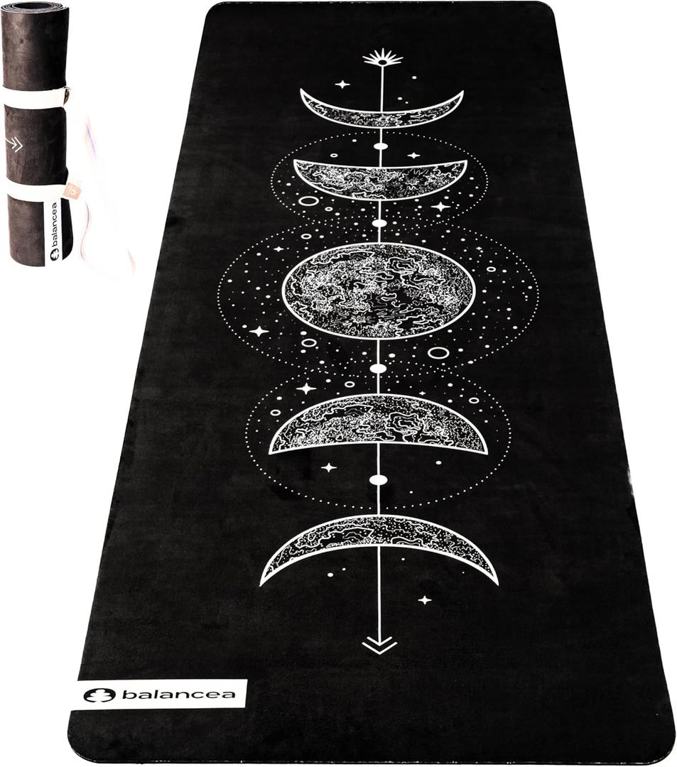 Yoga Mat With Strap 5mm Non Slip Suede & TPE - Eco-Friendly Fitness & Exercise Mat for Home Gym, Pilates, Hot Yoga, and Meditation - Lightweight Durable 72 x 24 inch Workout Mat for Women, Men, Black