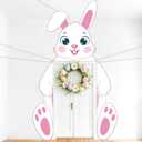 2 x Easter Bunny Door Banner Decorations Cute Cartoon Rabbit Hanging Porch Sign Banner Pink Giant Happy Easter Door Cover for Front Door Home Wall Garage Decor Spring Birthday Baby Shower Party Supplies