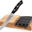 Alata 8-Piece Steak Knives Set with Block, 4.7 Inch with Serrated Edge Razor-Sharp Dinner Knives, Full-Tang Construction (Black)