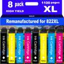 Remanufactured for Epson 822 Ink Cartridges for 822XL T822 Workforce Pro WF-3820 WF-3823 WF-4820 WF-4830 WF-4833 WF-4834 Printer 8 Pack 2 Black 2 Cyan 2 Magenta 2 Yellow