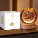 3D Moon Lamp Night Light 2.4 in. USB Sphere Light Crystal Ball Wooden Base Cool Lamps for Bedroom Teen Girl Gifts Trendy Stuff Kids Night Light Globe Light Elegant Design Home Decor (Moon)