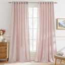 StangH Pink Linen Curtains for Nursery, Elegant Light Filtering Drapes with Privacy Added Farmhouse Semi Sheer Window Coverings for Girl's Bedroom Play Room, W55 x L90, 2 Panels