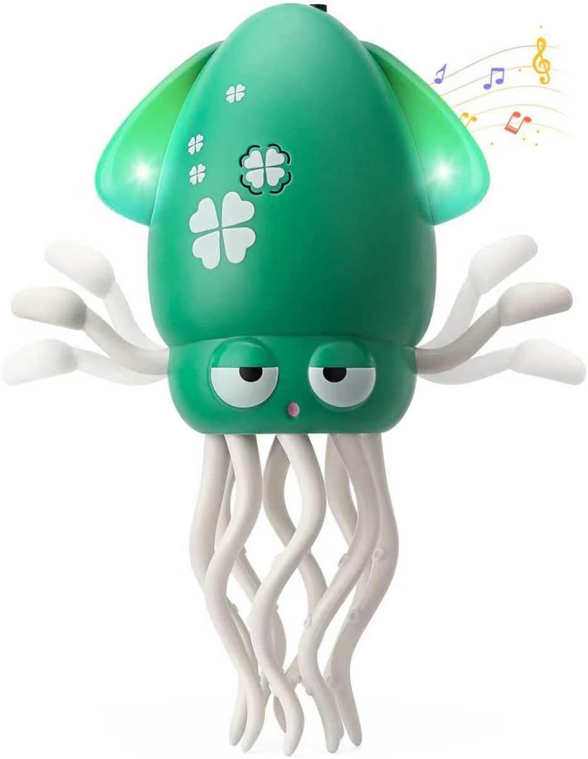 Interactive Dancing Octopus Baby Toy, Electric Crawling Tummy Time Toy,Rechargeable Music Sensory Toy Dancing Squid for Boys,Girls, Great Gifts for Birthday,Christmas(Green)