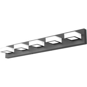 Ralbay Dimmable Matte Black Vanity Light Modern 5 Lights Acrylic Stainless Steel Vanity Wall Light Over Mirror Long LED Modern Bathroom Vanity Lighting Fixtures (34 inch)