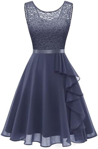 BeryLove Women's Cocktail Dresses Prom Wedding Guest Short Bridesmaid Dresses Ruffle Hem Sleeveless Lace Formal Dress, Medium Size