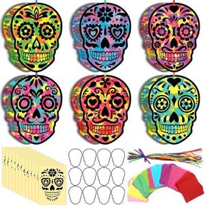 Supervitae 24 Set Sugar Skull Sun Catchers Craft Kits Day of The Dead Tissue Paper Sign Craft Kits Dia De Los Muertos Arts Hanging Ornament for Window Home Activities Arts Mexican Party