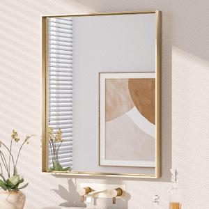 Keonjinn Gold Bathroom Vanity Mirror 28 x 36 Rectangular Wall Mirror Brushed Metal Frame Rectangle Bathroom Mirror for Over Sink Modern Farmhouse Square Corner Framed Mirror(Horizontal/Vertical) (36"L x 28"W, Brushed Gold)