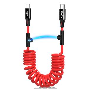 AGVEE 3ft Coiled Short USB-C to USB-C Charging Cable [USB-IF Certified] 60W PD Fast Charger Cord in Car for iPhone 17/16/15 CarPlay, Galaxy S25 S24 S23 S22 S21 S10 S9, Google Pixel, Red