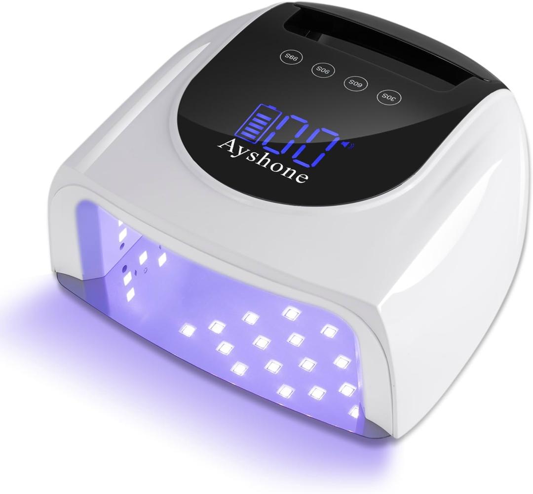 Cordless Rechargeable UV Nail Lamp,96W UV Light for Gel Nails with Metal Base, Professional Fast Charger Curing Lamp,4 Timer Setting and Smart Sensor(White)