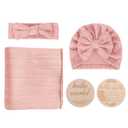 DRESHOW BQUBO Baby Swaddle Blankets for Girls, 4PCS Newborn Accessories Set with Matching Hat and Bow Headband with Card