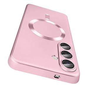 Dinick Designed for Samsung Galaxy S25 Case with Camera Lens Protector Compatible with MagSafe Soft TPU Bumper Protective Cover Anti-Scratch Matte Back for Samsung Galaxy S25 Case Pink