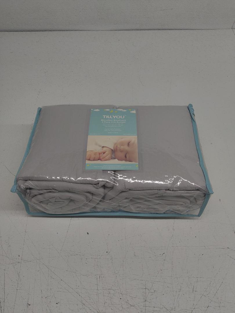 TILLYOU Microfiber Crib Bumper Gray 4 Pieces, 9.5 in x 27 in 9.5 in x 51 in