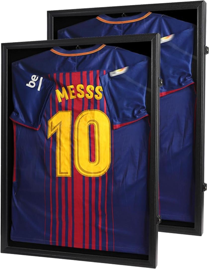 Football Jersey Frame Display Case 2 Pack - Lockable Jersey Display Case with UV Protection - Fits Hockey Soccer Basketball Baseball Shirts - Jersey Shadow Box, Black, 2 Pack