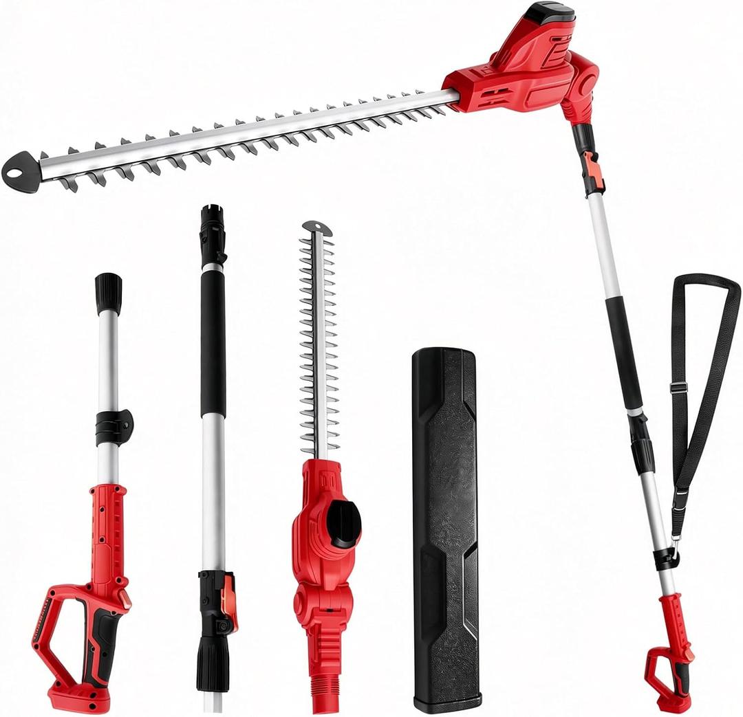 Pole Hedge Trimmer for Milwaukee M18 Battery (No Battery) | Extension Pole (7.84-9.74FT), 16.14" Laser-Cut Blade, 135 Rotating Head, Overload Protection, Shoulder Strap Included