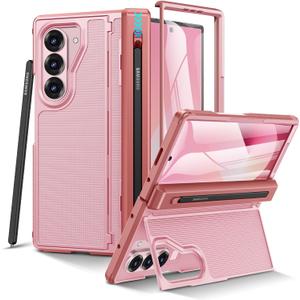 VEGO for Z Fold 6 Case with S Pen Holder & Hinge Protection&Kickstand,Pink | Fold-6 Case with Screen Protector Full-Body Shockproof Wireless Charging Phone Cover for Samsung Galaxy Z Fold 6