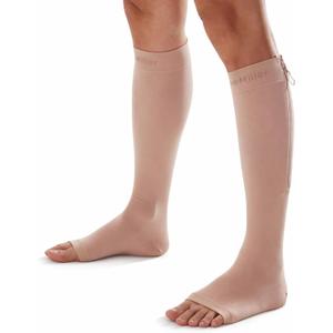 Doc Miller Compression Socks with Zipper – Open Toe Knee High 15-20 mmHg Compression Stockings for Women & Men, Wide Calf, All-Day Circulation Support for Swelling, Travel, Work & Pregnancy - 1 Pair