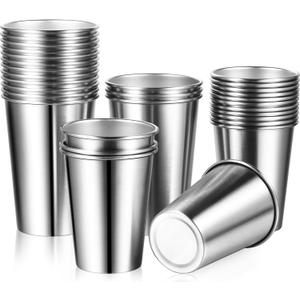 30 Pack Stainless Steel Cups Metal Pint Cups Unbreakable Drinking Glasses Stackable Drinking Cups Tumbler for Home Travel Camping Everyday Use(17 oz, 12 oz)