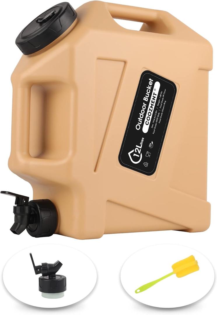 3.2 Gallon/5 Gallon Water Containers with Spigot, BPA Free Water Jug, Military Green Water Tank, Multifunction Water Storage Containers for Camping Outdoor Hiking,Emergency Stroage (409.6 Ounces, Beige)