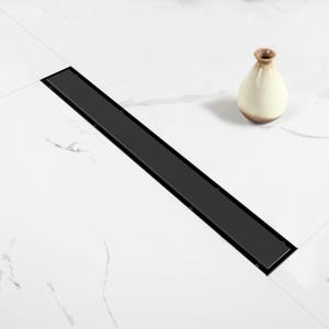 Linear Shower Drain, 24 inch Black Drain with Tile Insert 2-in-1 Panel, Brushed 304 Stainless Steel Shower Floor Drain, Linear Drain with Hair Strainer and Adjustable Feet