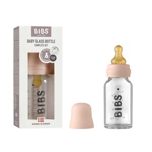 BIBS Baby Glass Bottle Complete Set 110 ml | BPA Free Natural Rubber | Made in Denmark | Blush