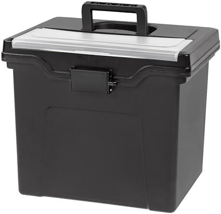 IRIS USA File Box with Lid File Organizer for Letter File w/ Organizer-Lid, Plastic Mobile Filing Organizer, Water Resistant Document Box, Portable File Box with Handle, Secure Buckle, Lockable, Black