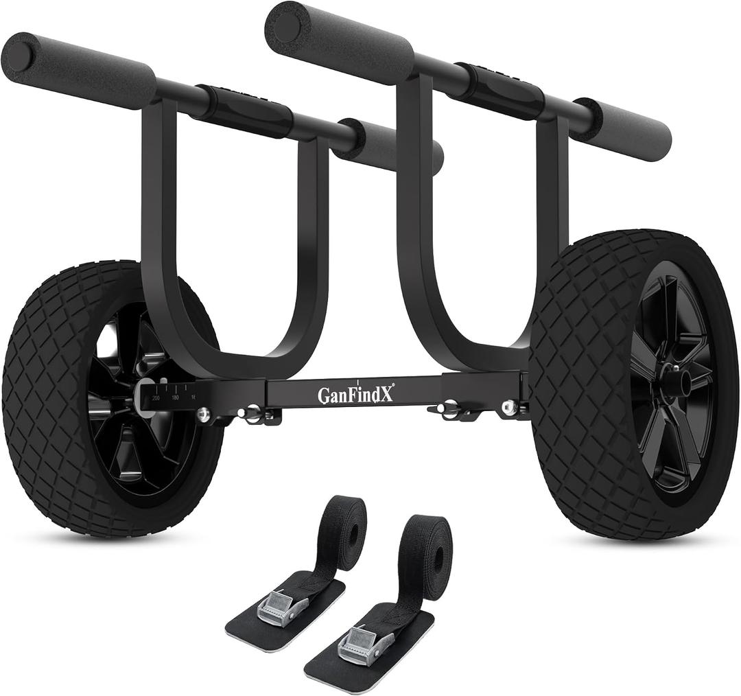 GanFind Kayak Cart Canoe Trolley Carrier Kayak Accessories Transport Dolly with Solid Foam Wheels Detachable Frame Pole and Crossbar