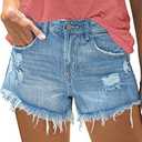 onlypuff Blue Jean Shorts Casual Mid Rise Distressed Zipper Pocket Shorts XXL