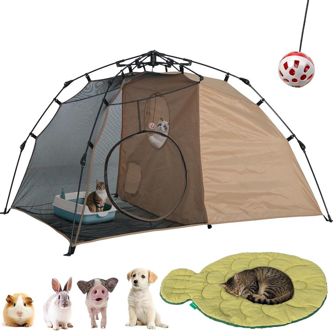 Quickup Pop Up Cat Tent for Outside, X-Large Catio & Cat Enclosure with Fish-Shaped Cat Mat, Portable Outdoor Cat Playpen for Multiple Cats, UV-Protected Cat House for Backyard Balcony Camping