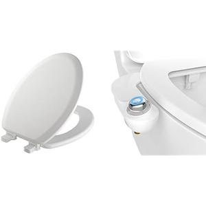 Mayfair Cameron Toilet Seat and Bidet Bundle, Easy Clean Wood Toilet Seat with Non-Electric, Easy to Install SlimGlow Bidet Attachment, Elongated, White