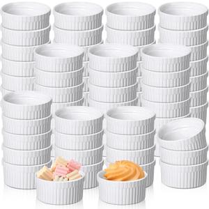 Ziliny 72 Pcs Mini Ramekins 2 oz Porcelain Souffle Oven Dishwasher Safe Small Ceramic Baking Dipping Sauce Ramekins for Charcuterie Board Creme Brulee Dishes Condiment Sauce Dipping Cups