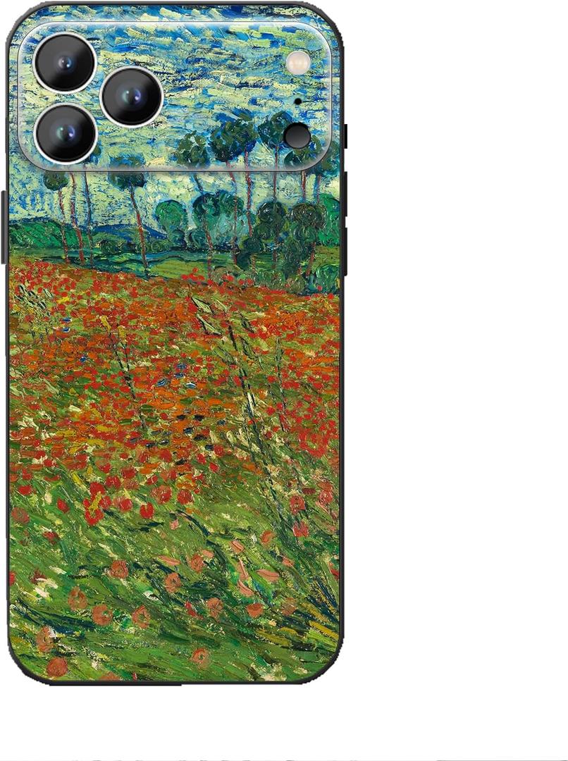 Compatible with iPhone 17 Pro Max Case, Poppy Field Phone Case for Women, Fashion Flower Pattern Shockproof Protective Cover