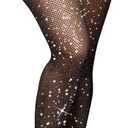 DUCMODA Women's Sparkly Fishnet Stockings Rhinestone Sexy High Waist Tights Glitter Party Concert Pantyhose One Size