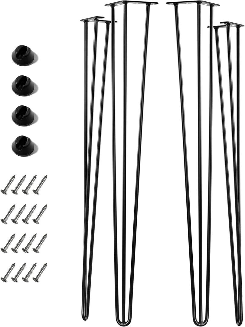 40 Inch Hairpin Legs for Furniture Set of 4, Heavy Duty 3 Rod Metal Table Legs with 3/8" Black Solid Iron, DIY Hair Pin Leg for Counter Bar Stool, Console and Entryway Table, Plant Stand