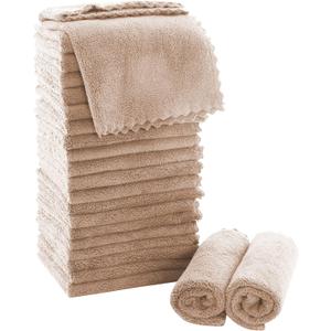 MOONQUEEN Ultra Soft Premium Washcloths Set - 12 x 12 inches - 24 Pack - Quick Drying - Highly Absorbent Coral Velvet Bathroom Wash Clothes - Use as Bath, Spa, Facial, Fingertip Towel (Brown)