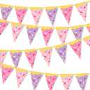 Dessert Themed Triangle Banner 5pcs Pink & Purple Sprinkle Donut Ice Cream Garland for Sweet Birthday Supplies & Girls Baby Shower Party Decor