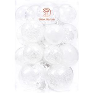 Sea Team Christmas Baubles Set Clear Plastic Shatterproof Multi-Size Decorative Christmas Baubles with Stuffed Delicate Decorations (25 Pieces, White)
