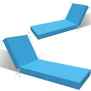 L'AGRATY Outdoor Lounge Chaise Cushion: 72x21x3 Inch Waterproof Lounge Chair Cushion for Outdoor Furniture with Fade Resistant Removable Cover - Patio Lounge Cushions for Pool Lawn Deck(Blue 2Pcs)