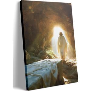 Christian Jesus Wall Art Jesus Leaves the Tomb Canvas Painting Resurrected Savior Leaves the Tomb Posters Prints He Is Risen Pictures for Church Home Bedroom living room Home Wall Decor Framed