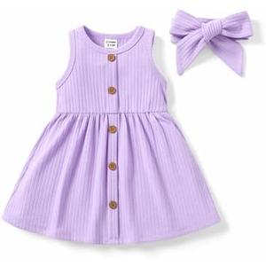 PATPAT Baby & Toddler Girl Ribbed Knit Cotton Dress – Versatile Sleeveless Summer Tank & Long Sleeve Fall Dress, Sizes 3M–6Y, Purple