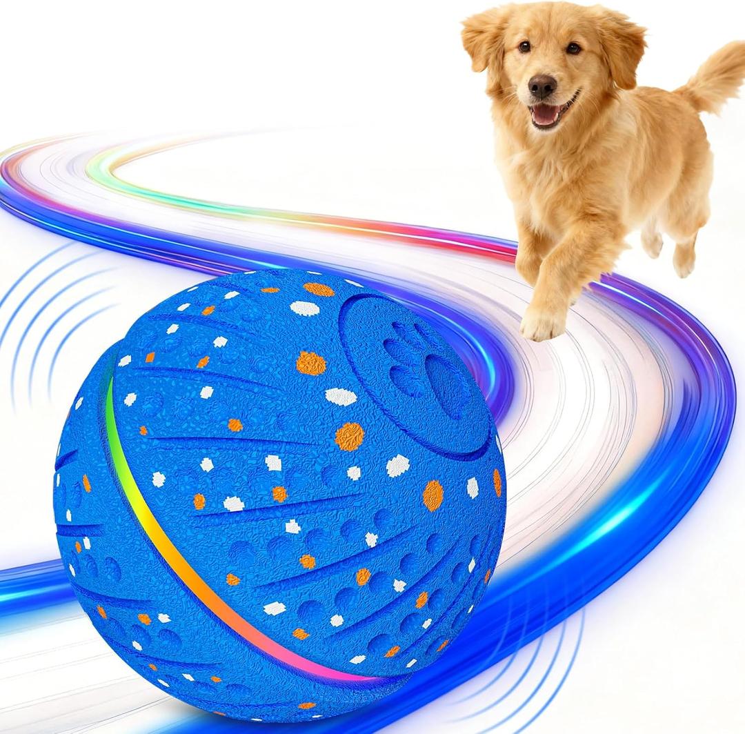 Sankell Interactive Dog Ball Toy - Smart Moving Bouncing Dog Ball with RGB Lights, E-TPU Material, 3 Play Modes Automatic Rolling Balls Toy for Small Medium Dogs Keep Them Busy(Blue)
