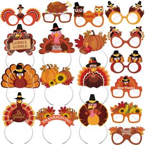 BBTO 18 Pcs Thanksgiving Party Supply Thanksgiving Eyeglasses Turkey Headbands Turkey Eyewear Frame Pumpkin Photo Props for Adults Fall Harvest Party Decoration Accessories