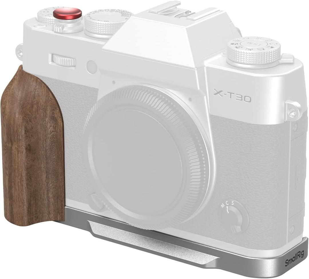 SMALLRIG X-T30 III L-Shaped Mount Plate with Wooden Handle for FUJIFILM X-T30 / X-T30 II/X-T30 III, Built-in Quick Release Plate for Arca, 1/4"-20 Threaded Hole, Shutter Button, Silver - 5667
