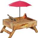 Ground Bird Feeder for Outdoors Bird&Squirrel Feeder Wooden Chicken Picnic Table Platform Feeder Wild Bird Feed Crow Feeder for Outside with 5 LBS Capacity (Brown)