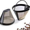 2 Pack Reusable Coffee Filters, Gold Metal Permanent Coffee Filter Basket Replacement for Cuisinart and Ninja Coffee Maker (8-12 Cup), Food-grade and Easy Cleaning